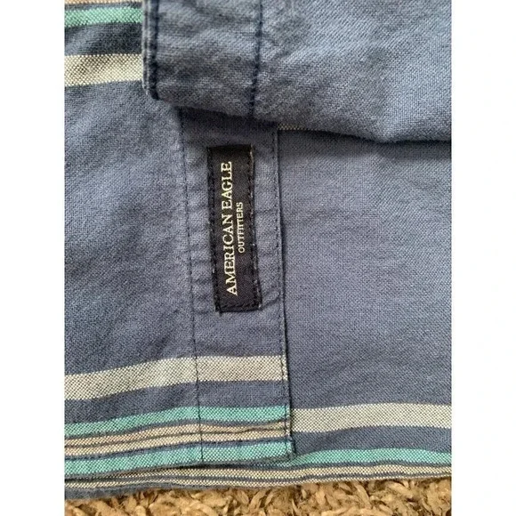 American Eagle Seriously‎ Soft Shirt Mens 3XL Blue Striped Long Sleeve Button Up - Picture 6 of 6